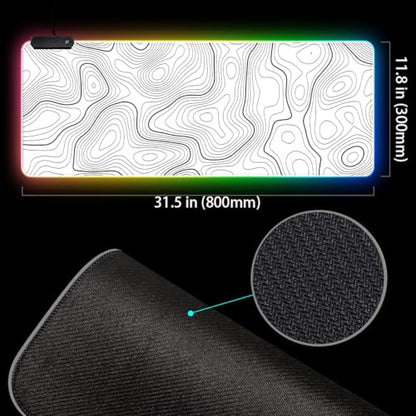 RGB Mouse Pad LED Desk Mat Large Gaming Mousepad White with Black Topographic Line Design, Keyboard Pad XL Mouse Mat for Home and Office(White with Black Topographic Line) - color: White With Black Topographic Line Mousepad With Led Large Mousepad