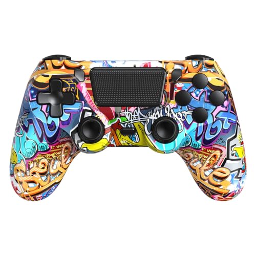 TIANHOO Wireless Controller Compatible with PS4/Pro/Slim, with Vibration Feedback, Motion Sensing, Touchpad, Light Bar, Share, 3.5mm Headphone Jack - color: Graffiti
