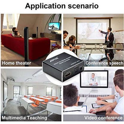 4K x 2K HDMI Audio Extractor Splitter, HDMI Audio Converter Adapter | Support Ultra HD 4K Toslink Optical Audio Output and 3.5mm with optical fiber cable