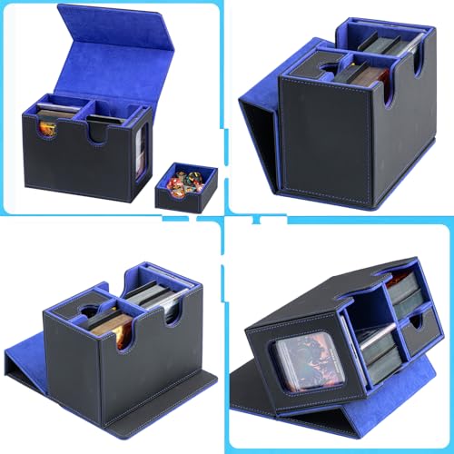 MTG Deck Box for Commander with Dice Tray,Designed for MTG Commander | Card Deck Box Fits 200+ Double Sleeved Cards,Card Storage Box with 3 Dividers 2 card holder - color: Blue