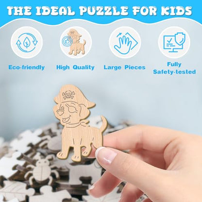 Animal Wooden Puzzles for Kids - Pirate Puppy (11.4 * 11.4 in) | 50 Piece Puzzles for Kids Ages 6-8, Kids Puzzles with Unique Animal Shapes, Round Gift for Girls and Boys - color: Pirate Puppy