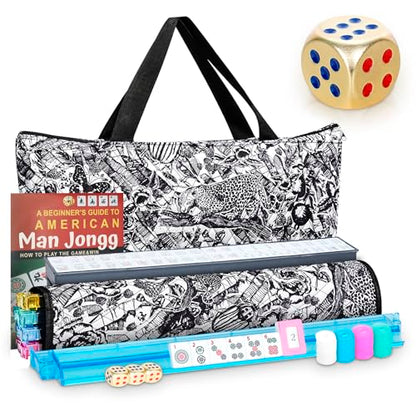 American Mahjong Set, 166 Premium Scratch-Resistant Tiles, Metal Dice | 4 Upgraded Rack Pushers, Portable Soft Carry Case, Complete Traditional Mah Jongg Game Set for Party, Travel & Gift