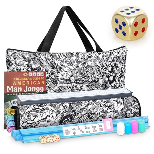 American Mahjong Set, 166 Premium Scratch-Resistant Tiles, Metal Dice | 4 Upgraded Rack Pushers, Portable Soft Carry Case, Complete Traditional Mah Jongg Game Set for Party, Travel & Gift