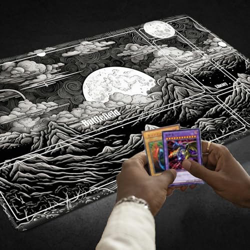MTG Playmat with Zones, TCG Card Game Play Mat with Stitched Edges, Non-Slip Rubber Base Gaming Desk Mat, Smooth Surface 24 x 14 Inch, Black and White Landscape - color: Black and White Landscape, size: Zone 1