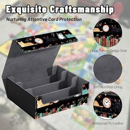 DEGDFSGR Card Game Storage Box for TCG MTG Commander Deck Box MTG Card Box Organizer Trading Card Case Magnetic Closure Creative Pattern Up to 2400 Cards, Cute Cat Bookshelf Clock - color: Cute Cat Bookshelf Clock