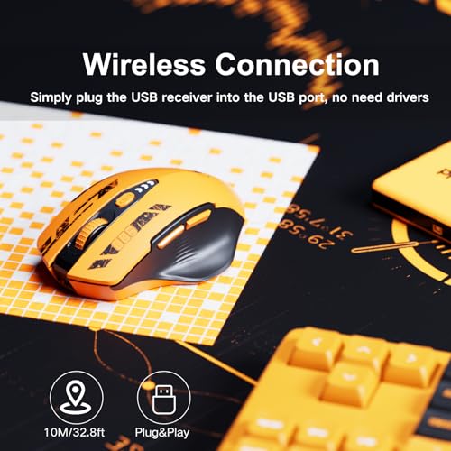 Uineer Wireless Mouse, 2.4GHz Rechargeable Computer Mouse, Battery Display | Stable 2.4GHz USB-A connection, rechargeable battery display and 4 adjustable DPI levels. - color: matte yellow
