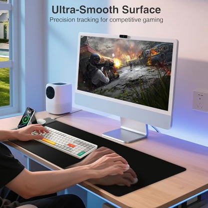 Wireless Charging Mouse Pad with Foldable Phone Holder, 31.5"x15.8", Black | Large Desk Mat for Laptop/Keyboard, Waterproof Ultra-Smooth Surface, Non-Slip Base - color: Black-Phone Holder-31.5"x15.8"