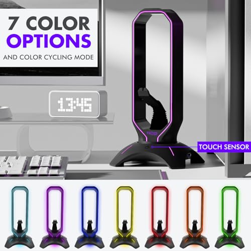Tilted Nation Gaming Headset Stand | RGB Headphone Stand for Desk with Mouse Bungee and USB Hub (Cool and Clean Setup) Gaming Headset Holder - Perfect Gamer Gift Accessory - color: Black