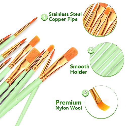 ESRICH Paint Brushes Set, 8 Packs 80 Pcs Acrylic Paint Brush Set, Acrylic Oil Watercolor, Face Nail Art, Miniature Detailing, Rock Painting, Painting Artist Professional Kits(Green) ﻿ - color: Green, size: 80