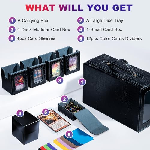 Commander Deck Box for MTG, 6-Deck Modular Card Case with Dice Tray, Holds 600+ Double-Sleeved Cards and 35PT Magnetic Card Holders, for Trading Cards & TCG Collections（Black） - color: Clutch Texture - Black