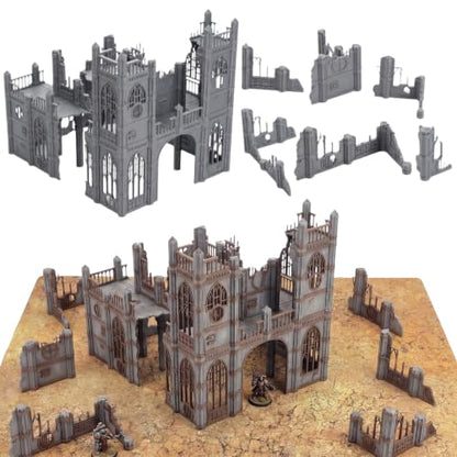 Gothic Sector Terrain Set: 28mm Scale Buildings & Scatter Terrain for 2000-Point Competitive 40k Games (Tall Church) - style: Tall Church