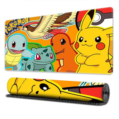 Pokemon Pattern Extended Gaming Mouse Pad, 31.5 x 11.8 Inches Non-Slip Keyboard Mat with Stitched Edge for Gaming & Office (Pokee) - color: Pokee