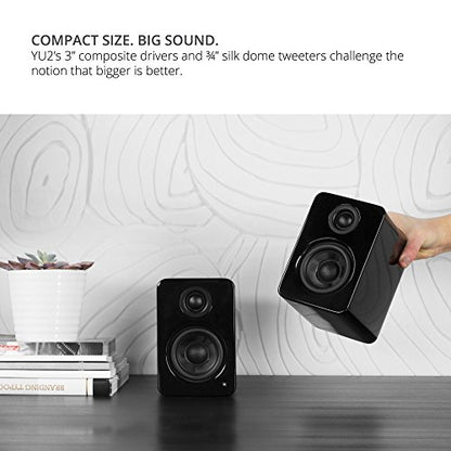 Kanto YU2 Powered Desktop Speakers - 3" Composite Driver, 3/4" Silk Dome Tweeter, Built-in USB DAC - Gloss Black (Renewed)