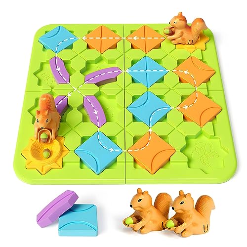 burgkidz Road Builder STEM Toys: 118 Challenges Board Games & Maze Puzzles | Squirrel Logic Track Building Blocks for Kids Ages 4 8 Montessori Educational Brain Teaser Birthday Gifts for Boys Girls - size: medium size