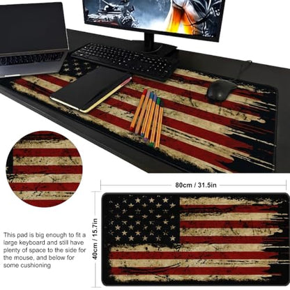 Desk Mat Gaming Mouse Pads – Antique USA Flag, X-Large 31.50 x 15.75 Inch Extended Gaming Mouse Pad, Large Desk Mat, Non-Slip Backing with Ultra-Smooth Surface for Gaming, Office & Home Desk - color: Antique Usa Flag, size: X-Large