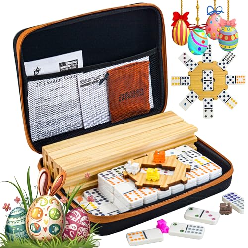 Bucher&Rossini Dominoes Set Double 12 with 4 Racks for Adults Kids, Mexican Train Domino Set Double Twelve, Mexican Train Dominos (Double 12 Dots) - color: Double 12 + Hard Case + Racks