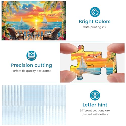 Puzzles for Adults 500 Pieces, Jigsaw Puzzles 500 Pieces Adult Puzzles Ocean Sunset Puzzle Recycled Cardboard Funny Challenging Puzzle Game Activity Nights Gift Toy 20.5x15inch - style: Ocean