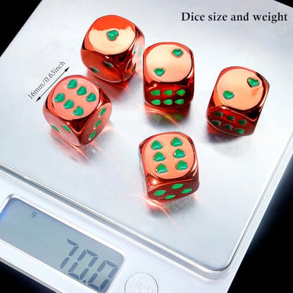 16mm Red Metal Dice Set - 5-Piece Solid Iron Dice with Case, 6-Sided Metal Dice for Board Games, Poker Parties & Tabletop RPG - color: Red