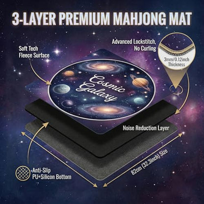 Mahjong Mat for Table - 32.3 Inch Waterproof & Non-Slip PU Velvet Surface, Lightweight No Crease No Odor Design for Noise Reduction,Includes Printed Rules (Galaxy) - color: Galaxy