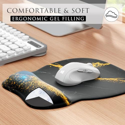 MROCO Ergonomic Mouse Pad with Gel Wrist Rest, 9.4 x 8.1 in, Black Gold | Ergonomic Shape Design, Multiple Pattern Options, Gel Wrist Comfort, Smooth Lycra Surface, Non-Slip PU Base - color: Black Gold