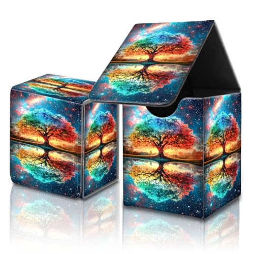for MTG Commander Card Deck Box,Trading Card Storage Box with Magnetic Closure,Fits 120+ Single Sleeved Cards,Deckbox,Fits Sports TCG/CCG/MTG Accessories,﻿Colorful Tree Sky - color: Colorful Tree Sky
