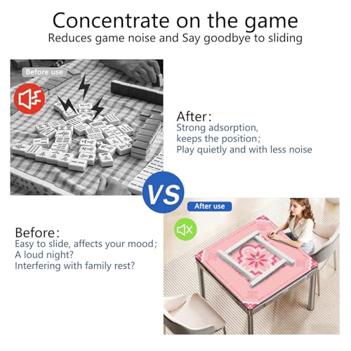 Pink Mahjong Mat with Rules, 31.5*31.5in Anti Slip American Mahjong Mat for Table, Noise Reduction, Neoprene Mah jongg Mats with Carrying Bag & 3 Dices, Mahjong Supplies Gift, Board Tile Games Mats - color: Pink02