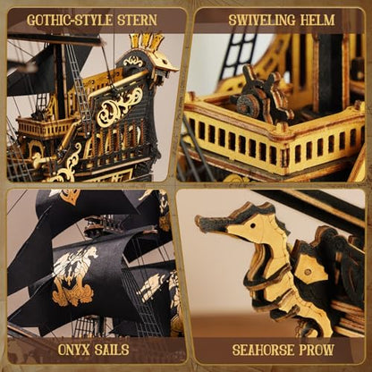 ROKR 3D Wooden Puzzles,Seahorse Barque Model kit,Ideal Gift for Adults&Teen
