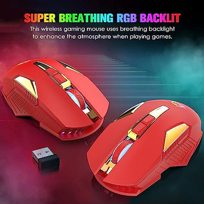 FELICON Wireless Gaming Mouse Rechargeable with Rainbow RGB Backlit,Optical Sensor 3 Level DPI,Ergonomic Gamer Laptop High Performance PC Mice with 8 Buttons for Windows 7/8/10/XP Vista（Red） - color: Red
