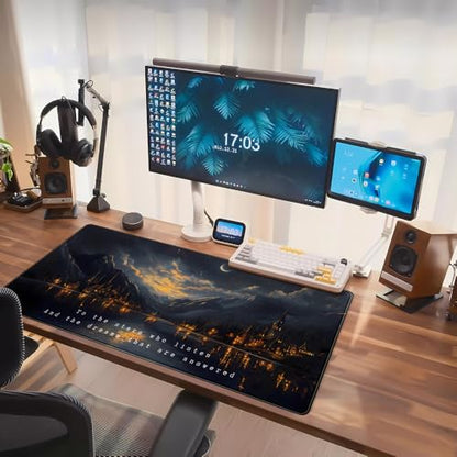 Starry Night Mountain Desk Pad Mat Moon Oil Painting XXL Black Mouse Pad for Gaming Deskpad, Aesthetic Moon and Stars Mousepad Xxl for Laptop Computer Mouse Game Keyboard Mat, 31.5 X 15.8 In - color: Night Castle