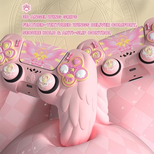 PlayVital Magic Wings Protective Silicone Cover Skin for ps5 Controller – Soft Anti-Slip Grip Protector Case for ps5 Controller with Thumbstick Caps & Stickers, Charging Station Compatible - Pink - color: Pink