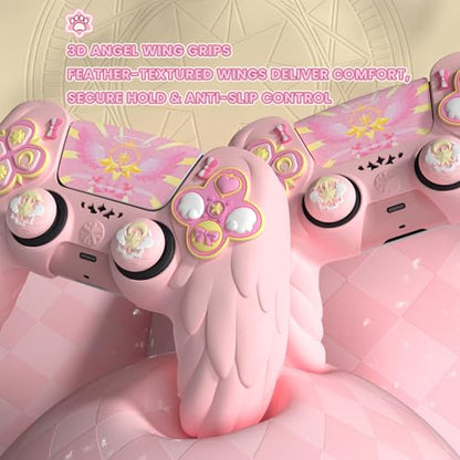 PlayVital Magic Wings Protective Silicone Cover Skin for ps5 Controller – Soft Anti-Slip Grip Protector Case for ps5 Controller with Thumbstick Caps & Stickers, Charging Station Compatible - Pink - color: Pink