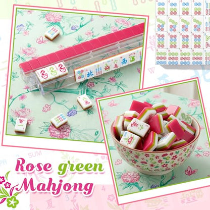 Soulchen 3 Layer American Mahjong Set, 168 Pcs Green and Pink Tiles with 2 Carrying Bags and Accessories 1.2'' Complete American Mahjong Tile Set for Travel Game Collection Women Lover Beginners