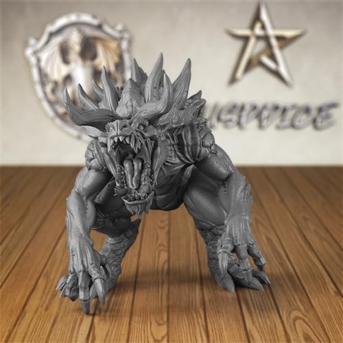 AUSPDICE 32mm DND Monster Miniature The Legendary Devourer, S14 | 1:50 Scale Fantasy Beast with Horned Head, Spiked Back, Open Jaws and Clawed Limbs for Dungeons and Dragons Tabletop RPGs
