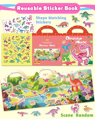 Walenced Reusable Sticker Book for Toddlers, Travel Stickers for Kids, Toddler Craft Activities Toys, Birthday Gifts for Boys & Girls - style: Dinosaurs