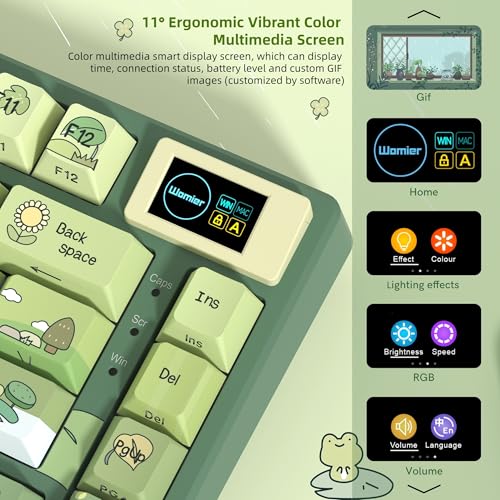 Womier SK80 75% Keyboard with Color Multimedia Display Mechanical Keyboard | Gaming Keyboard Cute Green Frog Wired Hot Swap Gasket Mount RGB Custom Key board, Pre-lubed Stabilizer for Mac/Win, Green - color: Green