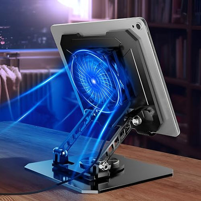 Black Cooling Stand for iPad & Small Laptops up to 13" – Turbo Fan, Adjustable Height & 360° Rotation | NOT for 15.6"–17" or Gaming Laptops | MacBook Air, Surface Pro, iPad Pro