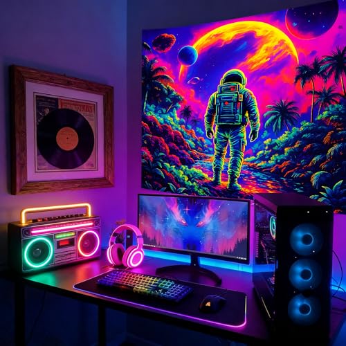 KKYEJLQYI Astronaut UV Reactive Tapestry, Black Light Neon Wall Tapestry, Luminous Space Tapestry, Bedroom, Living Room, Game Room Decoration Large Tapestry - color: Astronaut-3