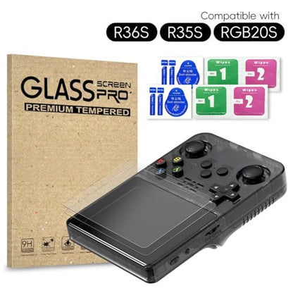 Hesupy Storage Case with 2PCS Protective Film for R36S/R35S/RGB20S Handheld Game Console, Travel Carrying Bag Hard EVA Protective Cover Organizer with 2 Keycaps (Black Set) - color: Black Set
