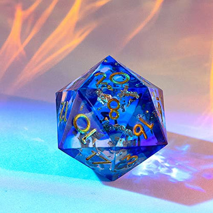 Single D20 Dice - 22mm, 20 Sided D&D Dice for Dungeons and Dragons, DND Dice with Resin Sharp Edge, Handmade Polyhedral for RPG, Roleplaying Games MTG Table Games(Dark Blue Gold) - color: D20-blud Gold