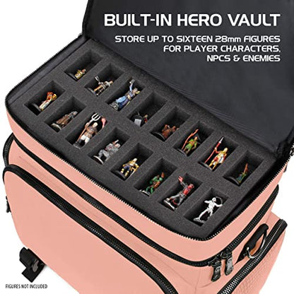 ENHANCE Collector's Edition RPG Adventurer's DnD Bag - Dragon Hide Exterior Travel RPG Bag with Tabletop Miniatures Storage Vault, Mat Holder, DnD Dice & Token Pockets, Fits 4-8 Books (Dragon Pink) - color: Dragon Pink