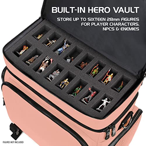 ENHANCE Collector's Edition RPG Adventurer's DnD Bag - Dragon Hide Exterior Travel RPG Bag with Tabletop Miniatures Storage Vault, Mat Holder, DnD Dice & Token Pockets, Fits 4-8 Books (Dragon Pink) - color: Dragon Pink