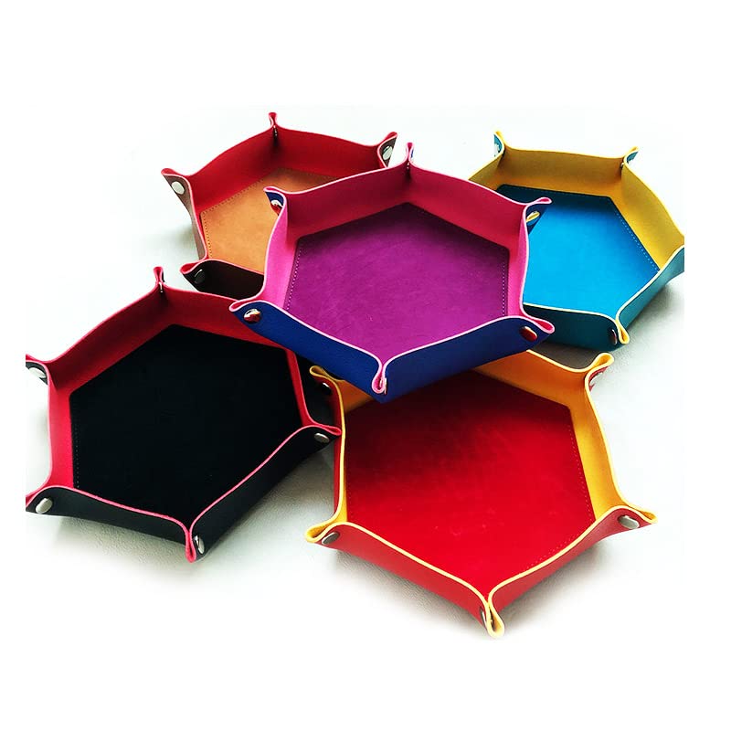 Bescon Hexagon Folding PU Leather and Velvet Dice Tray, Portable Dice Holder for DND, RPG, MTG Dice Gaming D&D and Other Table Games, Blue&Yellow - color: Blue&yellow