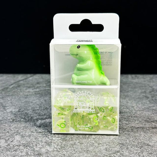 Sage's Portal Familiars Dice and Toy Set Combo Resin DND Dice Set Polyhedral Dice Set for Dungeons and Dragons RPG Pathfinder Tabletop TTRPG (Green Dragon+ Figurine) - color: Green Dragon, style: Dice Set +Mini Figure