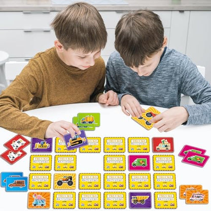 gisgfim 100 PCS Memory Matching Game Trucks Concentration Memory Card Games for Kids Preschool Educational Ages 3-8 A Fun & Fast Vehicle Theme Matching Games - style: Trucks