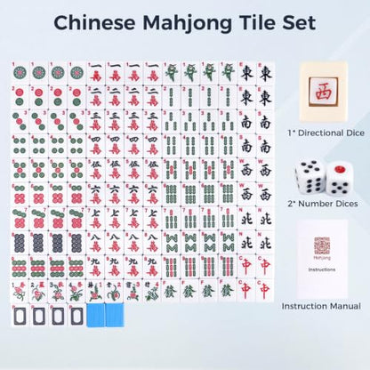 Pycoal Traditional Chinese Mahjong Tile Set, 1.4'' Melamine Mahjong Tiles Premium 146PCS Mahjong Set with Portable Carrying Case, Instruction Manual, Dice Set, Mah jongg Game Set for Family, Gathering - color: Blue