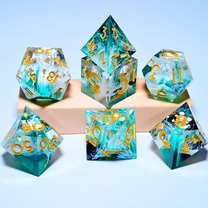 Resin dice Set, Dungeons and Dragons polyhedral DND dice Set, Suitable for Role-Playing Game RPG Explorer Magic: the Gathering Pioneer Game DND dice Set (7 Pieces) - color: Lance