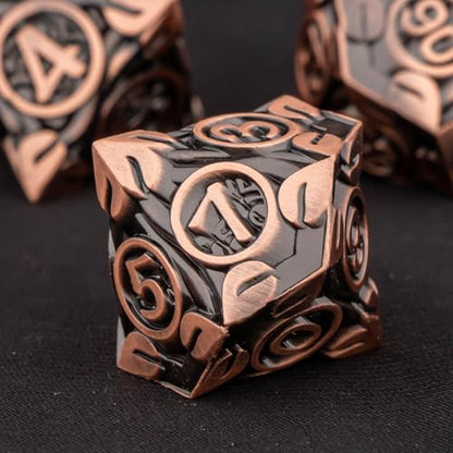 KERWELLSI Metal DND Dice Set D&D, 7Pcs Nature Vines Leaf Role Playing Dice with Gift Box, Copper Dungeons Dragons D and D Game Dice D20 D12 D10 D8 D6 D4 - color: Copper