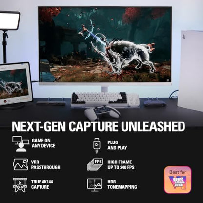 Elgato 4K X Capture Card, HDMI 2.1, 4K144 Ultra-Low Latency | VRR passthrough, HDR10, Up to 1080p240 capture, USB 3.2 Gen 2, Works with OBS and more, For PS5, Xbox, Switch, PC, Mac - style: 4K X