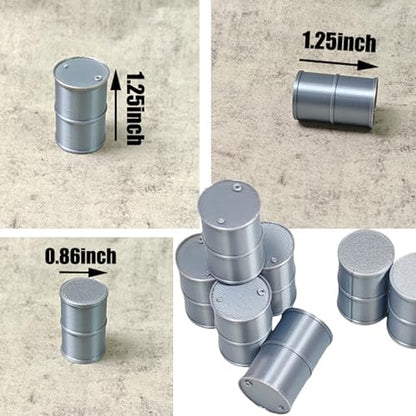 11-Piece Barrel Terrain Set, 1:32 Tabletop Wargame Diorama (Grey) | 11 grey barrels, 1:32 scale. Wargame terrain prop, modern industrial scatter, miniature scenery collectible.