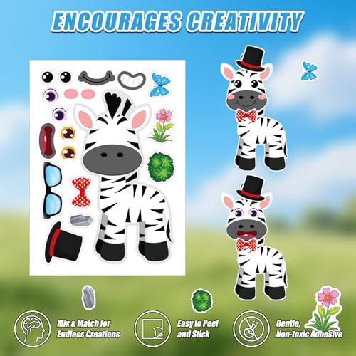 48 Sheets Create Funny Safari Animals Stickers, Make a Face Stickers for Boys and Girls, Travel Sticker Books, Party Favors, Birthday, Home, School and Activities Gifts for Kids Ages 3+ - style: Wildlife